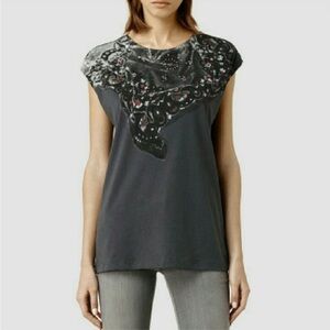 ALL SAINTS Charcoal Band Brooke Cap Sleeve T-shirt in Women's Small